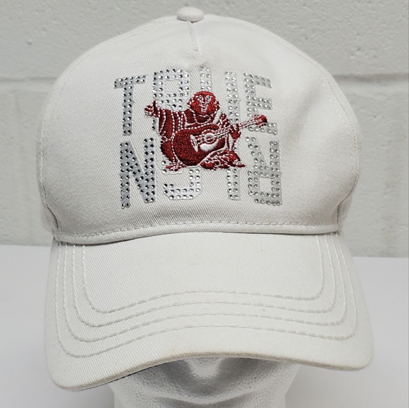 True Religion White World Tour Hat Buddah Strapback Cap Embroidered Jeweled Logo - Picture 1 of 10